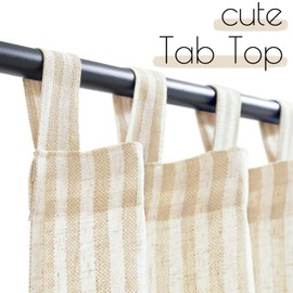 jinchan Kitchen Curtains 24 Inch Length Striped Tab Top Linen Tier Curtains Short Curtains for Living Room Bedroom Bathroom Farmhouse Light Filtering Rod Pocket Cafe Curtains 2 Panels Beige