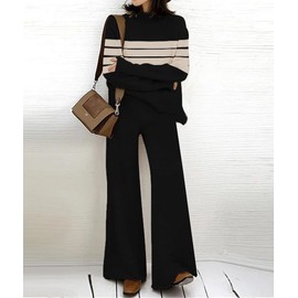 ETCYY NEW Womens Elegant Lounge Sets Knitted Sweatsuit Sets 2 Piece Outfits with Sweater Tops and Wide Leg Sweatpants