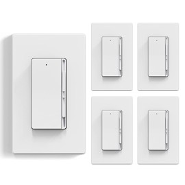 ELEGRP Digital Dimmer Switch for 300W LED/CFL Light and 600W Incandescent/Halogen, Slide Dimmer Light Switch, Single Pole/3-Way, Wall Plate Included, UL Listed, 5 Pack, Matte White