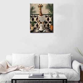 Tucocoo Cute Giraffe on Toilet Paint by Number for Adults, Easy DIY Oil Painting Kits on Canvas with Brushes and Acrylic Pigment, Funny Animal Nordic Bath Picture for Home Decor 16x20inch (Frameless)