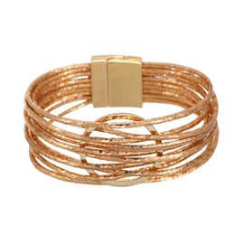LUREME Vintage Wide Band Bracelet - Gold PU Leather Round Circle Cuff for Women, Boho Chunky Jewelry (bl003613-2)