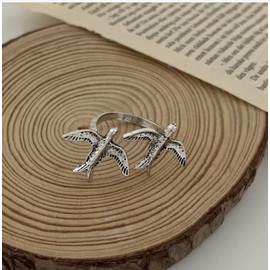 Bird ring | flying birds animal nature vintage open freedom ring, wildlife swallow sparrow dove accessory, birthday gift, Metal, No Gemstone