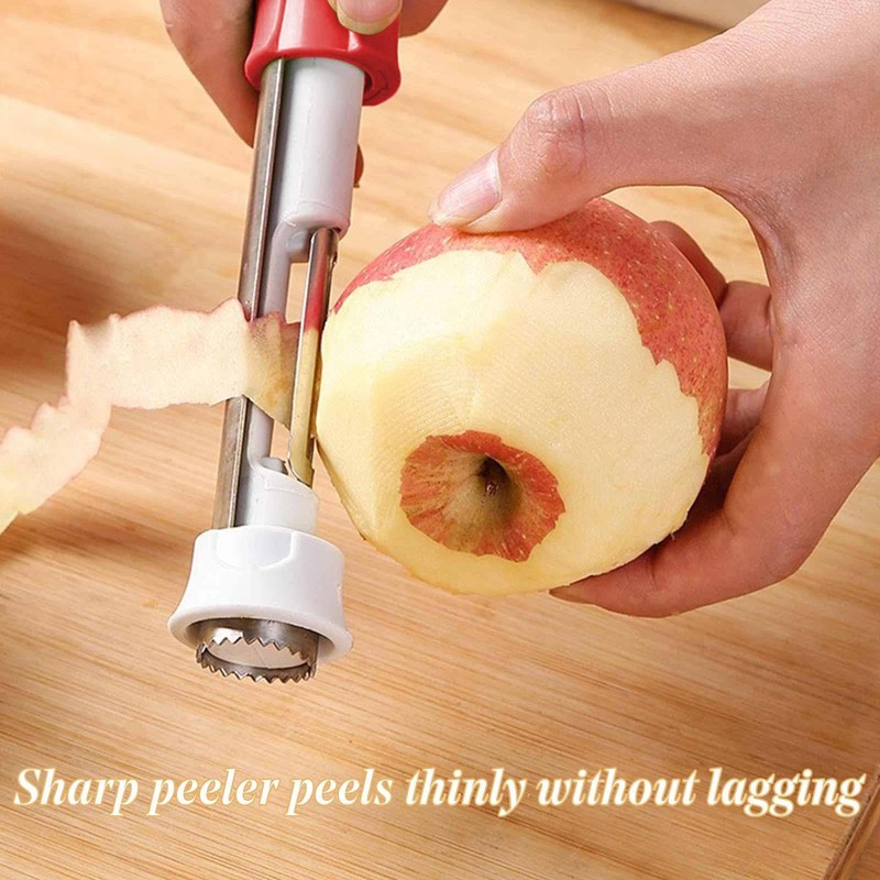 2-in-1 Stainless Steel Apple Corer and Peeler, Red, Plastic Handle,