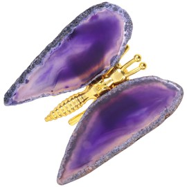 Nupuyai Set of 2 Agate Slice Butterfly Stand Figurine with Metal Stand, Geode Agate Butterfly Wings Decor for Home Office Tabletop, Purple
