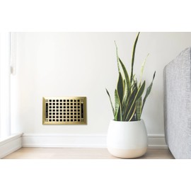 Madelyn Carter Contemporary Artisan Style Vent Cover, Solid Cast Steel Interior, Controls Air Flow, 6 x 10 inches (Overall Face: 7.25 x 11.5 inches), Brushed Brass