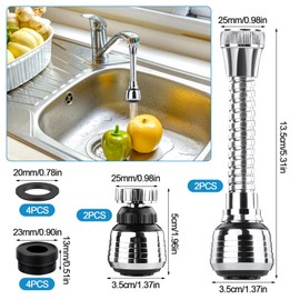 Pack of 4 Tap Extension, 360 Degree Rotating Tap Extension, Flexible Tap Attachment Extension, Rotatable Water Saver, for Kitchen and Bathroom Sink