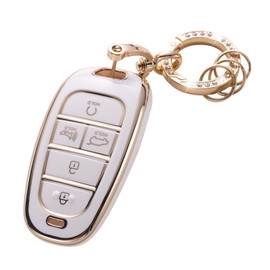 Gematay for Hyundai Key Fob Cover with Keychain, Key Shell Cover Holder Compatible with 2020-2023 Hyundai Sonata Santa fe Tucson Smart Key Fob, White