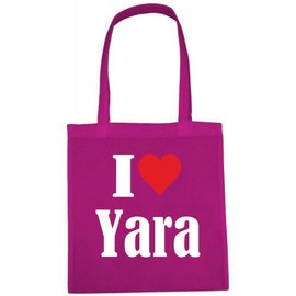 Reifen-Markt I Love Yara Shopping Bag School Bag Gym Bag 38 x 42 cm in Black or White, pink