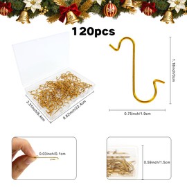 STPIYFZU 120 PCS Ornament Hooks Gold Christmas Ornaments Hooks for Christmas Trees Ornament Hangers Small Metal Wire Ornaments Hook Hangers Anchors for Xmas Tree Party Ball Hanging Decorations