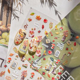 Maple Nail Stickers Leaf Mushroom Nail Decals 3D Self-Adhesive Boots Envelope Nail Designs 5D Embossed Plants Animals Insects Nails Supplies for Women Holiday DIY Manicure 1 Sheet