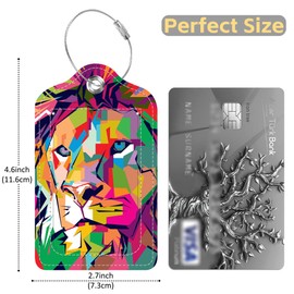 Luggage Tags for Suitcase Pop Art Lion 2 PCS Leather Travel Cruise Luggage Tag with Stainless Steel Loop Name ID Label Privacy Cover for Women Men Travel Bag Labels Set