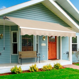 Topeakmart 10 x 8 FT Patio Awning, Manual Retractable Patio Awning, Aluminum Deck Awning with Manual Crank Handle & 280g/m² Polyester for Deck, Balcony, Garden - Beige