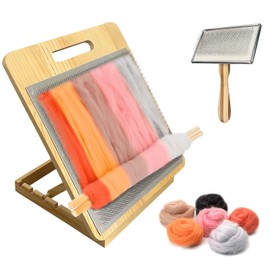 Gkesgm Wool Blending Board and Carding Brush Set for Fiber,Includes Adjustable Blending Board and 1 Pieces Wool Brush with 2 Dowels for Spinning Fiber Preparation,Felt Needle Project Wool Craft