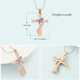 AIWENXI Butterfly Cross Urn Necklace for Ashes Birthstone Cremation Jewelry for Men Women Ashes Pendant Keepsake Memorial Ash Jewelry