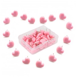 100pcs Pink Plastic Heart-Shaped Thumbtacks - Creative DIY Tacks Message Boards Signs Tacks Map Indicator Location Pins for Home School Office Notice Board Cork Board