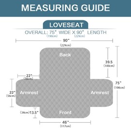 BellaHills Luxury Quilted Sofa Protection Cover Water Resistant Furniture Cover, Durable & Dirt Resistant - 190cm x 53cm Stone Blue