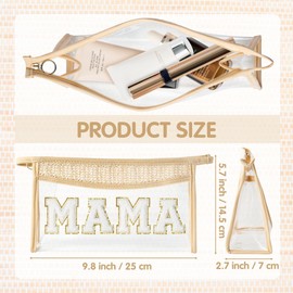 EZdhuawuse Boho MAMA Patch Makeup Bag for Women Clear Toiletry Bag Letter Travel Bag Cosmetic Bag Beige Waterproof Snacks Bag Cute Mother's Day Gift Zipper Organizer Storage Makeup Pouch Girls
