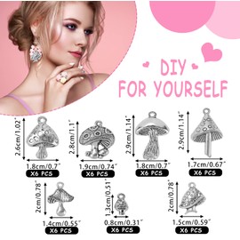 42PCS Mushroom Charm, UHOMENY Mushroom Charms Pendants Beads for Jewelry Making Antique Silver Mushroom Charms Craft Jewelry Findings for DIY Necklace Bracelet Crafting with Box, 7Styles