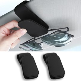 Glasses Holder for Car Sun Visor, Glasses Holder for Car, Sunglasses Holder Car, Magnetic Car Visor Glasses Holder, Sunglasses Holder/Ticket Card Clip (2, Black)
