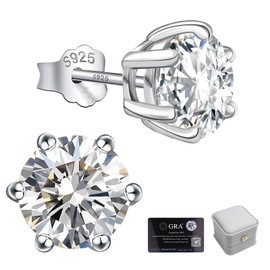 Moissanite Stud Earrings for Women 2CT 925 Sterling Silver Earrings for Women Men 18K White Gold Plated Earrings D Color VVS1 Round Lab Created Diamond Earrings for Men