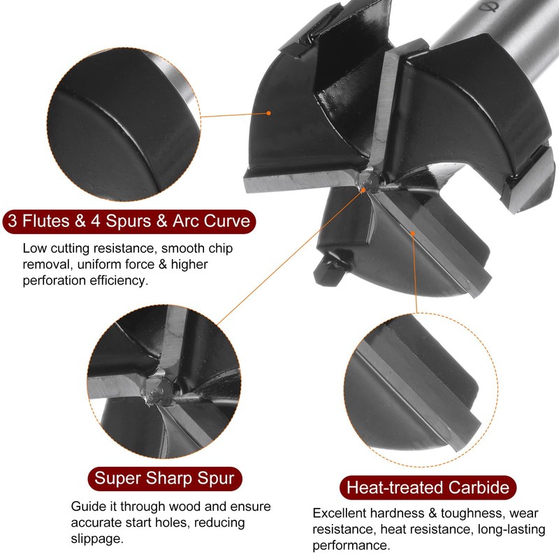 sourcing map Forstner Drill Bit 45mm (1-3/4") Tungsten Carbide 3