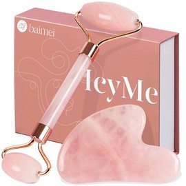 Jade Roller & Gua Sha, Face Roller, Facial Beauty Roller Herramientas para el cuidado de la piel, BAIMEI Rose Quartz Massager para rostro, ojos, cuello, músculos corporales que relajan y alivian las líneas finas y las arrugas