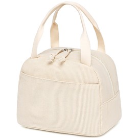 LEDAOU Insulated Lunch Box Women Reusable Lunch Bag Cord Lunch Tote Handbags Leakproof Thermal Cooler Lunch Case Large Capacity Lunch Box (Corduroy Beige)