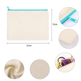 SIMEIXI DIY Blank Fabric Bag, 12 Pieces Pencil Case for Painting, Bag for Painting, Children, Canvas Cosmetic Bag, School Pencil Case for Work, School, Travel, 21 x 12 cm, White, Cosmetic bag