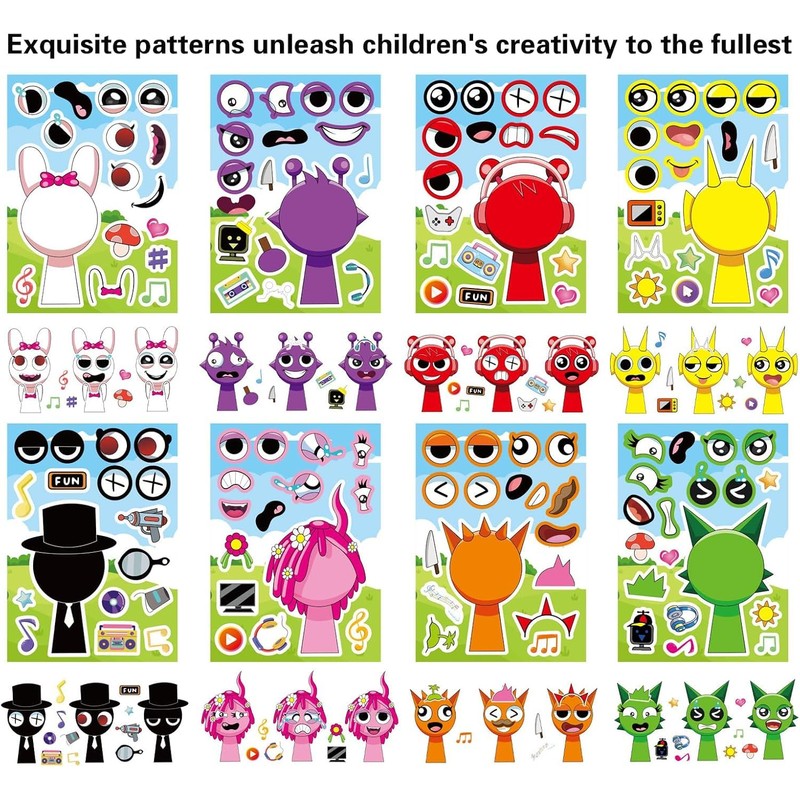 Cartoon Make a Face Stickers, 24 Pieces DIY Puzzle Stickers,