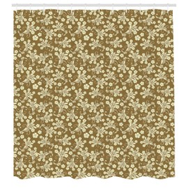 Ambesonne Floral Cortina de Baño, Primavera Barroco Temáticas, Paño Conjunto de Decoración de Baño de Tela y Ganchos, 70" Alto, Arena Marrón Caramelo