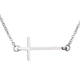 MiiFort Minimalist Cute Sideways Cross Necklace for Women Daughters Sisters Mom Granddaughter Family Birthday Jesus Sacrificial Love Silver Stainless Steel
