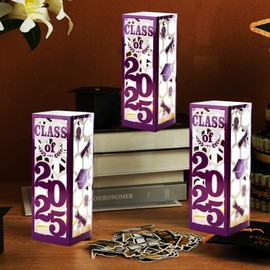 6 Pcs Light Up Graduation Centerpieces- Class of 2025 Graduation Decorations Lantern Boxes for College High School Congrats Graduation Party Supplies(Purple)