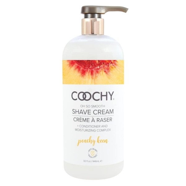 Coochy Rash-Free Shave Cream | Conditioner & Moisturizing Complex | Ideal for Sensitive Skin, Anti-Bump | Made w/Jojoba Oil, Safe to Use on Body & Face | Peachy Keen 32floz/ 946mL