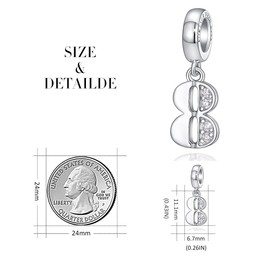 FOREVER QUEEN Lucky Number 8 Charm S925 Sterling Silver Pendant Dangle Bead with Cubic Zirconia fit Charms Bracelet Necklace Meaningful Anniversary Jewelry for Girlfriend Wife Mother Daughter