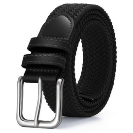 VONMELLI Mens Belt Elastic Belts for Men Stretch Braided Fabric Belt Casual Black Belt Woven Golf Belt for Jeans Black L