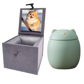 Umberdom Cat Urns for Ashes, Matte Ceramic Cat Ashes Urns Handicrafted Pets Ashes Urns Keepsake Memorial Gift, Ashes Holder with Box (Light Green, Large)