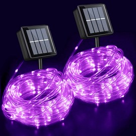 YEGUO Purple Solar Rope Lights Outdoor, 2 Pack Each 33ft 100 LED String Lights Outdoor, Clear Tube Fairy Lights
