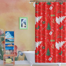 RLoncomix Cortina de ducha clásico de Navidad con patrón de pino rojo de Navidad, cortina de baño estándar para año nuevo, tela impermeable para baño, 72 x 72 pulgadas