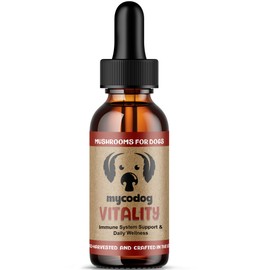 MycoDog Vitality - Mushroom Extract & Adaptogen Tincture - Liver Support for Dogs with Shiitake Mushrooms,Turkey Tail, Chaga, Maitake & Reishi for Canines with Debilitating Conditions