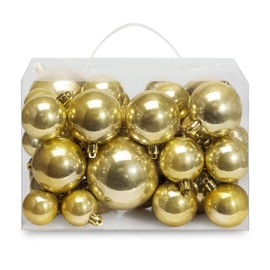 AMS Adornos chapados en bolas de Navidad de 40 quilates, colección de árbol para decoración de fiestas, bodas y fiestas (perlas de 40 quilates, color brillante)