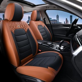 FLORICH Car Seat Covers, Leather Seat Covers, Front Seat Covers 2PCS,Waterproof Car Seat Protector, Auto Driver Seat Covers Accessories Fit for Most SUV Trucks(Brown&Black, Front Pair)