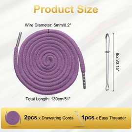 sourcing map 2pcs Drawstring Cords 51" Replacement Drawstring Hoodie String Sewing Tool with Easy Threader for Hoodie Sweatpants Jackets Pants Hats Coats Bags, Purple