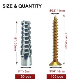 YZTONGPAO M6 Tree Shaped Steel Hollow Wall Anchor with Screws,Loose Hinge Hole Repair Kit for Concrete Wall, Metal Expansion Bolt for Drywall(200 Pcs)