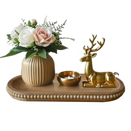 dwellington Wooden Farmhouse Decorative Tray, 11.8in Rustic Beaded Tray for Living Room Decor, Kitchen Table Décor, Oval Coffee Table Serving Tray (Natural)