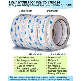 Double Sided Tape, Thick PE Foam Tape Strips, Mounting Tape Heavy Duty, Strong Adhesive Tape Waterproof for Mixtiles Wall Picture Hanging Poster(White) 0.4" x 10FTx0.044 Inch