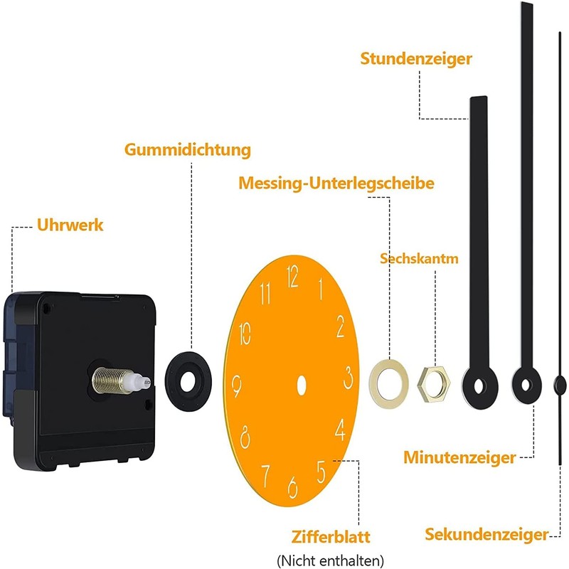 zhibeisai Silent Quartz Clock Mechanism Kit, Long Shaft Wall Clock