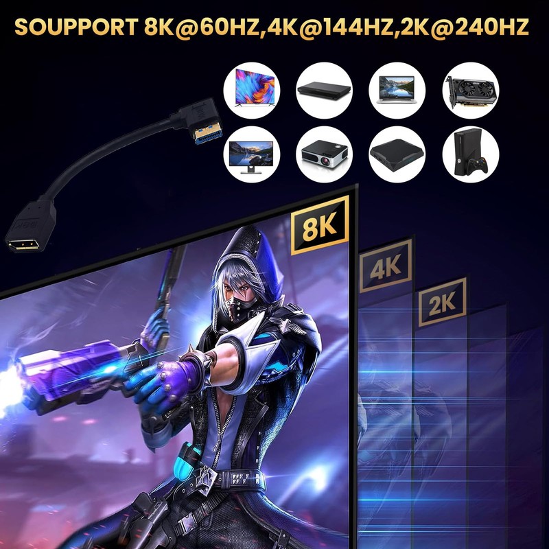 Kework 5.9 Inch DisplayPort 8K Extension Cable, 90 Degree Left