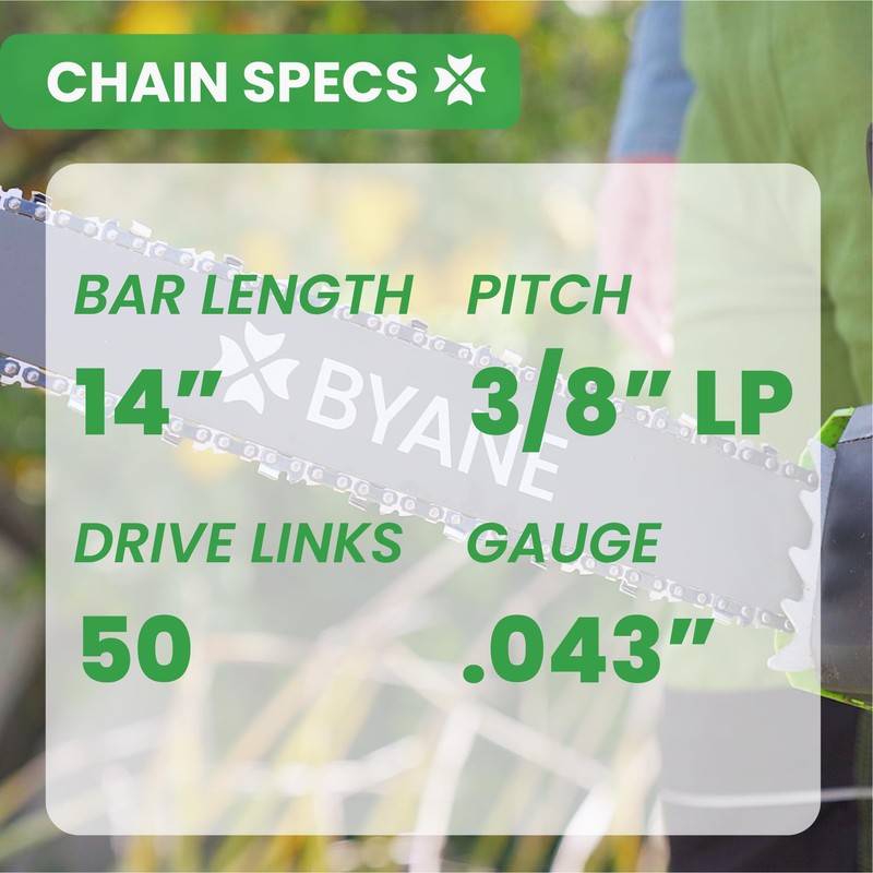 BYANE Carbide Chainsaw Chain 14 Inch, 3/8" LP Pitch, 043"