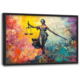 Extra Large Lady Justice Framed Wall Art for Living Room,Oversized Scales of Justice Pictures Wall Decor,Abstract Colorful Canvas Print Painting Modern Artwork Bedroom Office Bathroom 36L" x 24W"