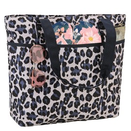 Beach Bag for Women,Large Lightweight Zipper Travel Tote Dry Wet Separation Water Resistant Sandproof Pool Bag for Gym (Leopard)